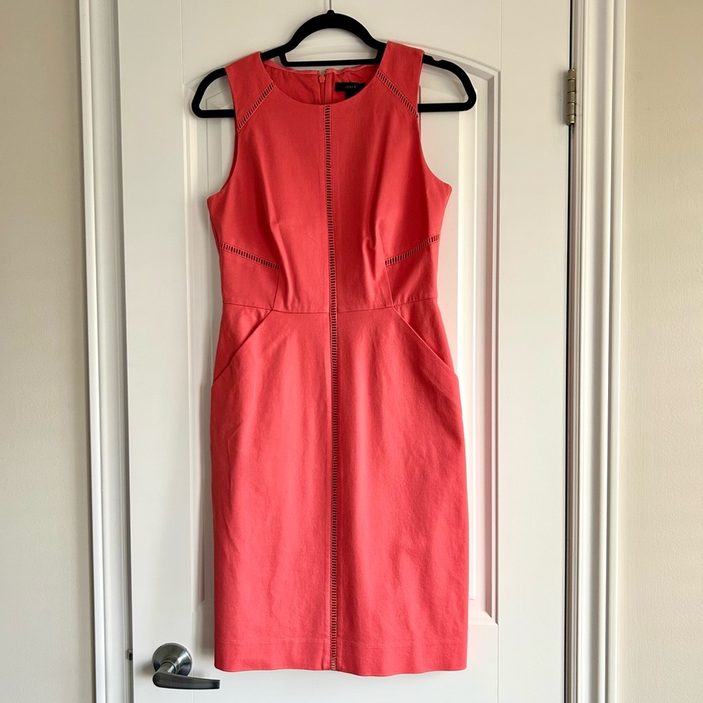 J Crew Sleeveless Coral Cotton Blend Sheath Dress, Size 4